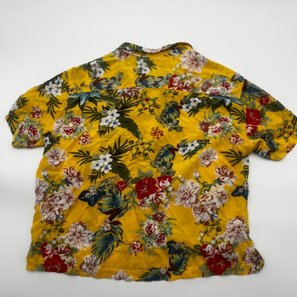 Coco Republic Yellow Tropical Floral Short Sleeve Button Down Shirt Womens M - Picture 9 of 9